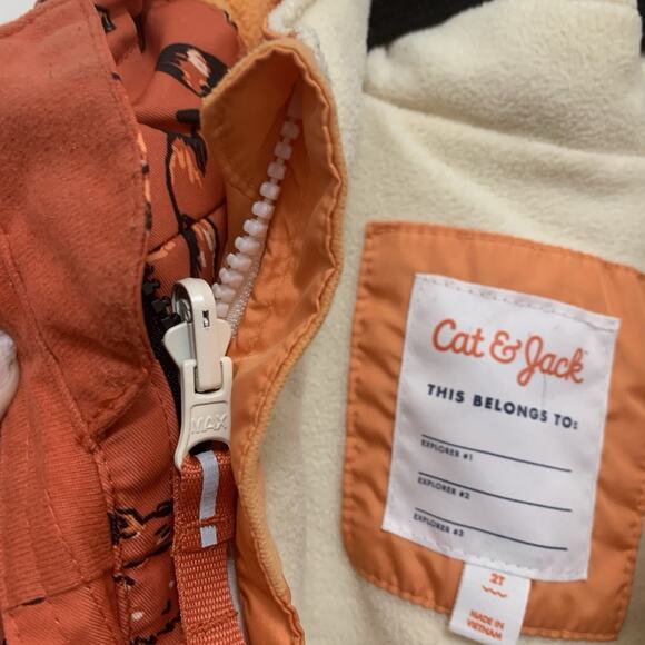 Cat & Jack Toddler Zip Up Winter 3-In-1 Windbreaker Jacket Orange Animals 2T - Picture 8 of 14